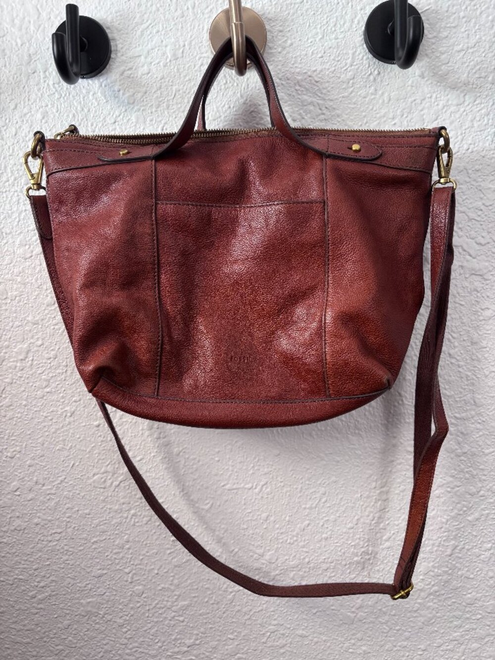Fossil Genuine Brown Leather Crossbody Purse Minimalist Chic